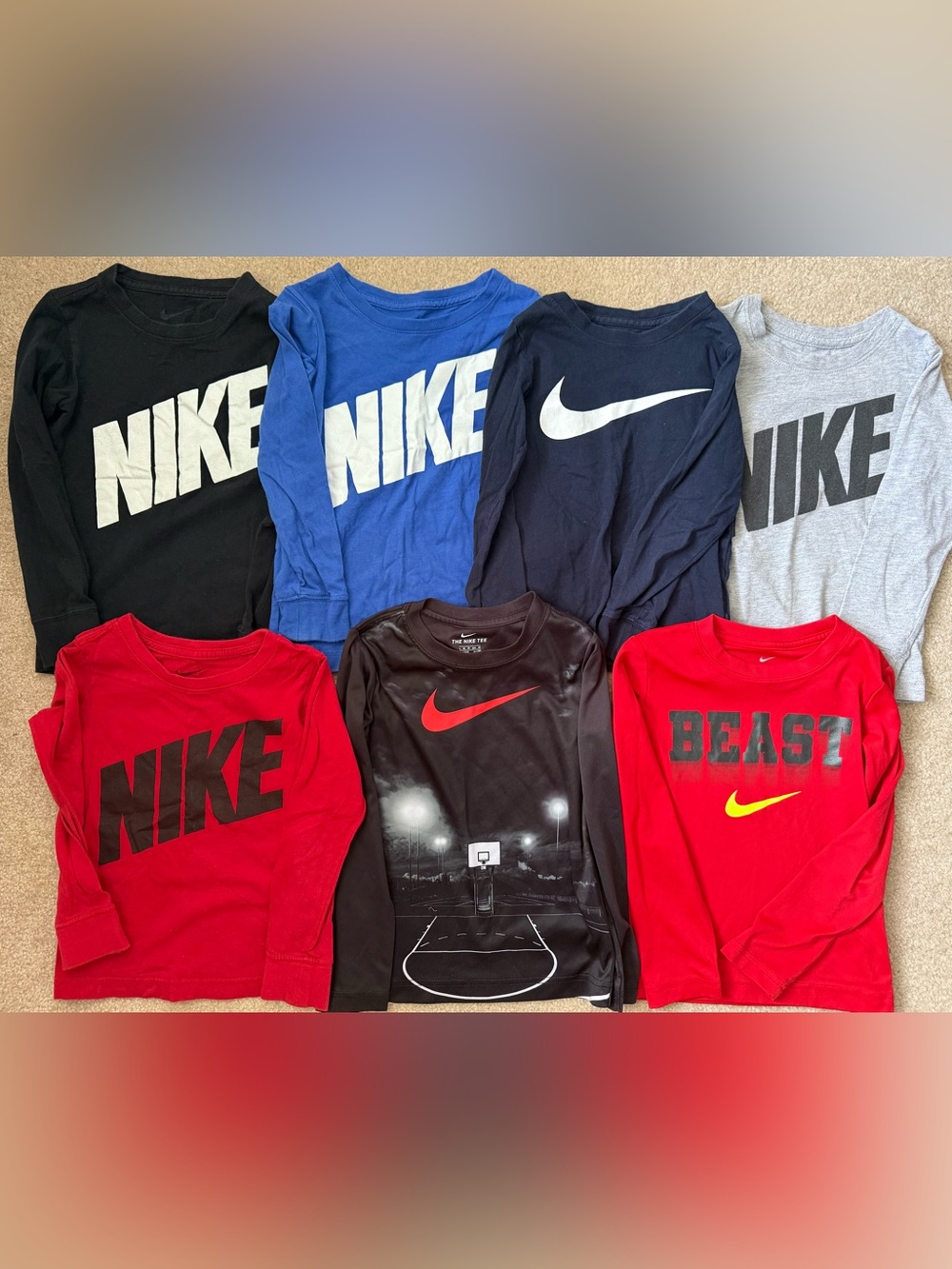 Nike Boys’ Long-Sleeve Graphic Tees 7 Piece Lot- Size 4